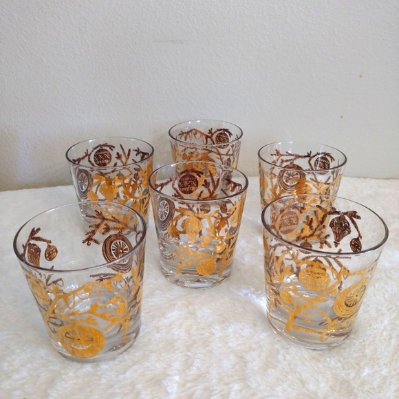 RARE 6 Cerga Glass (1954) 22K Old Fashion Glasses 3.25" Vintage Holiday Pattern - Picture 6 of 7